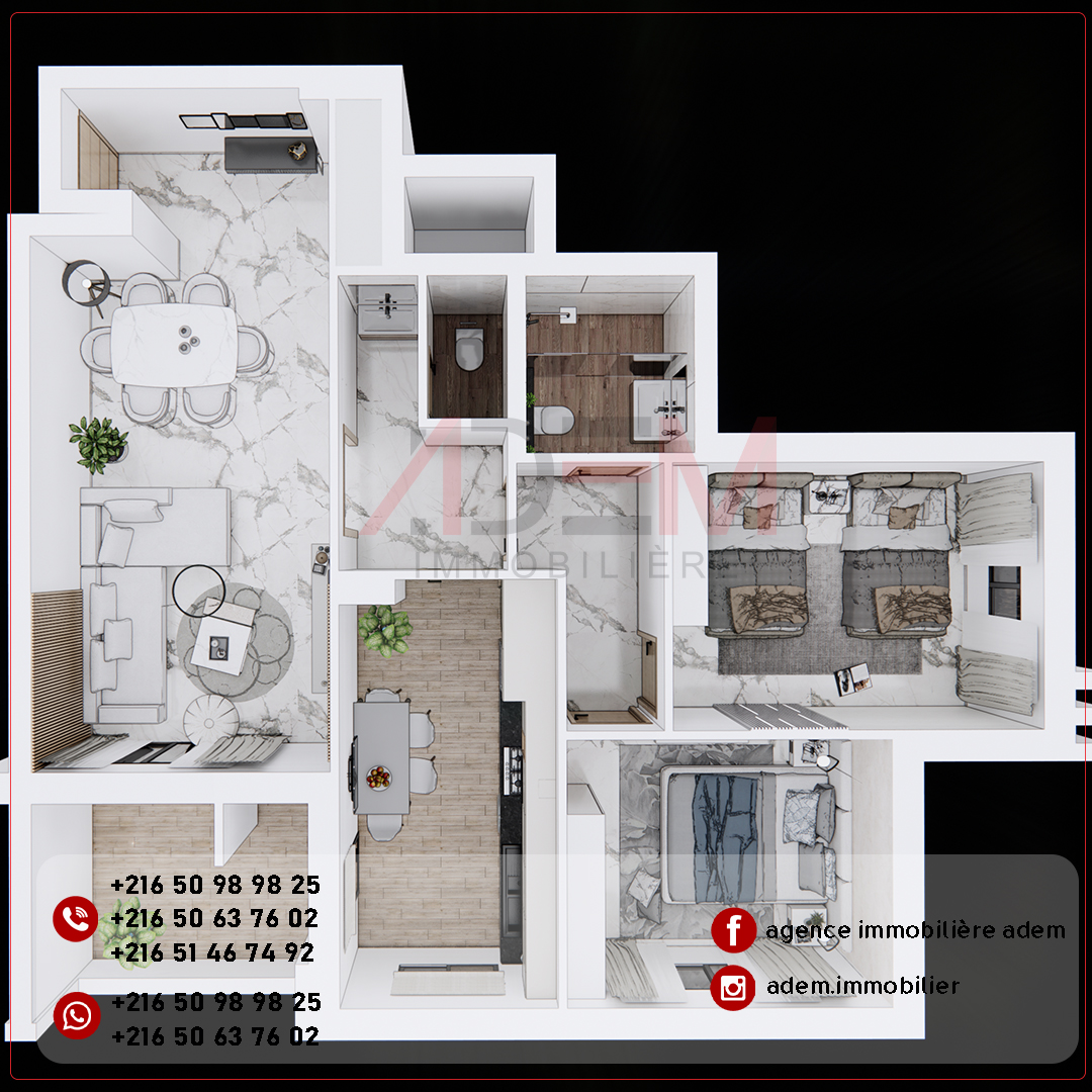 Sousse Jaouhara&nbsp;Sahloul&nbsp;Vente&nbsp;Appart. 3 pi�ces&nbsp;Appartement directe promoteur