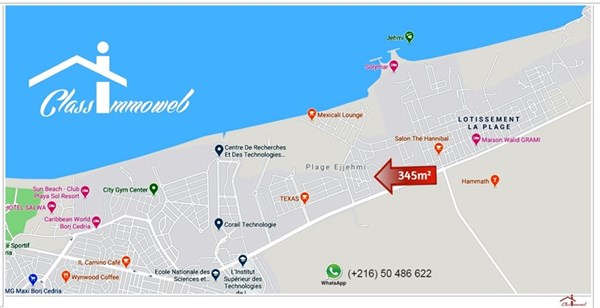 Hammam Chatt Borj Cedria Terrain Terrain nu Terrain de 345 m2  350 dt le m2