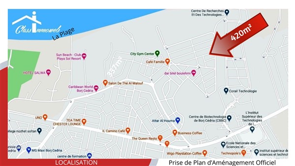 Hammam Chatt Borj Cedria Terrain Terrain nu Terrain de 420 m2  550 dt le m2