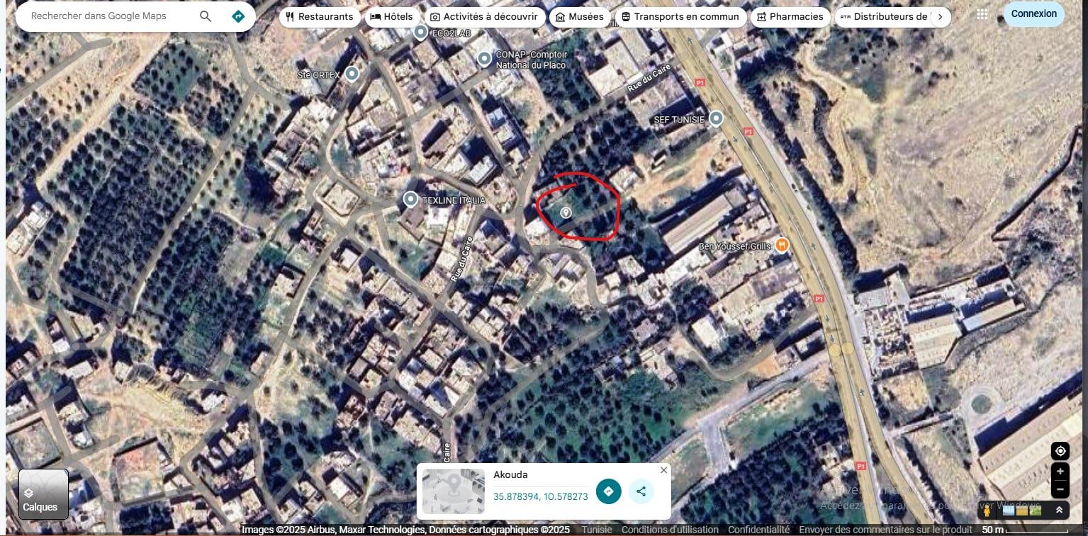 Akouda&nbsp;Akouda&nbsp;Terrain&nbsp;Terrain nu&nbsp;Terrain 698m akouda oued laarouk � 100m de gp1