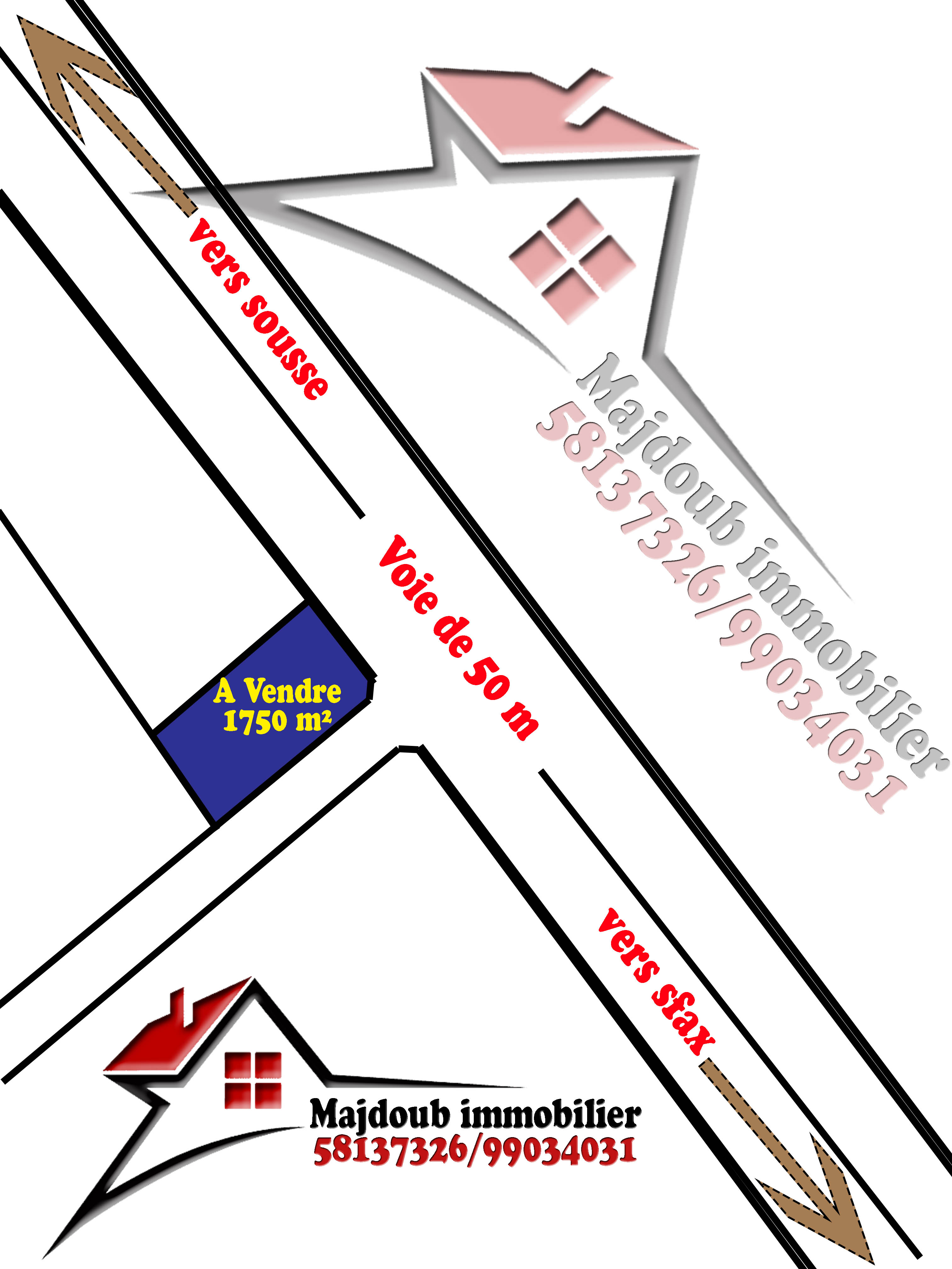 Sousse Riadh&nbsp;Ksibet Sousse&nbsp;Terrain&nbsp;Terrain nu&nbsp;Terrain de 1752 m utile pour usine