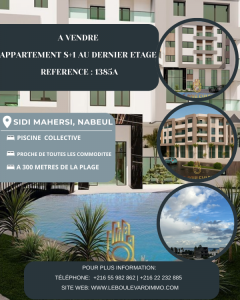Nabeul&nbsp;Cite El Mahrsi 3&nbsp;Vente&nbsp;Appart. 1 pi�ce&nbsp;A  appartement s1  sidi mahersi ref1385a