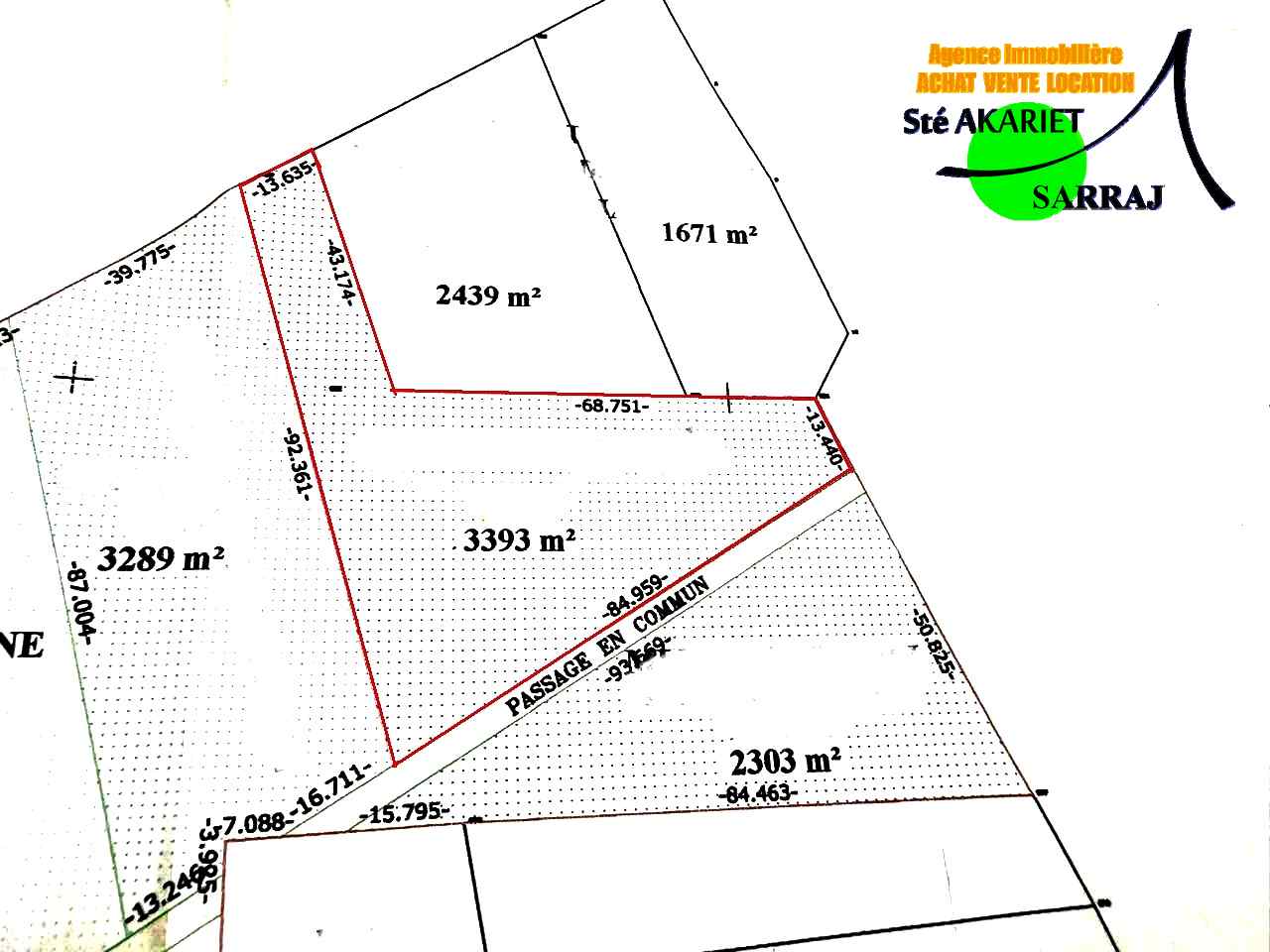 Akouda&nbsp;Chatt Meriem&nbsp;Terrain&nbsp;Terrain agricole&nbsp;Lot 3393m pas loin lotissement bouker chatt mariem