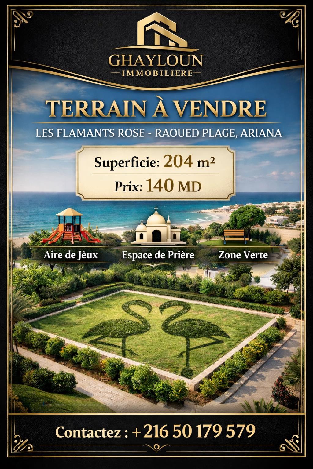 Raoued&nbsp;Cite Des Juges&nbsp;Terrain&nbsp;Terrain nu&nbsp;Terrain les flamants roses village 140 md