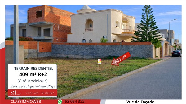 Hammam Chatt&nbsp;Borj Cedria&nbsp;Terrain&nbsp;Terrain nu&nbsp;Terrain de 409 m2 � 485 tnd le m2