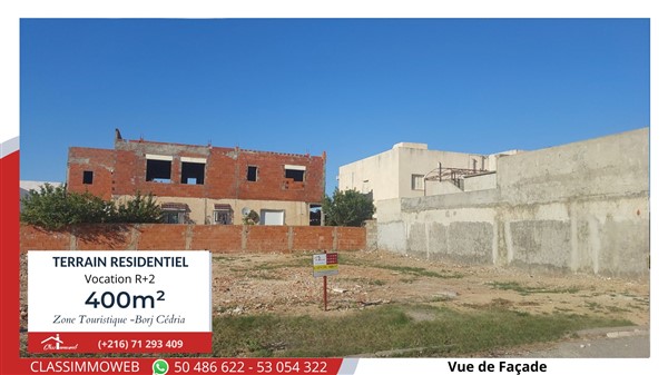Hammam Chatt&nbsp;Borj Cedria&nbsp;Terrain&nbsp;Terrain nu&nbsp;Terrain de 400m2 � 480 d le m2