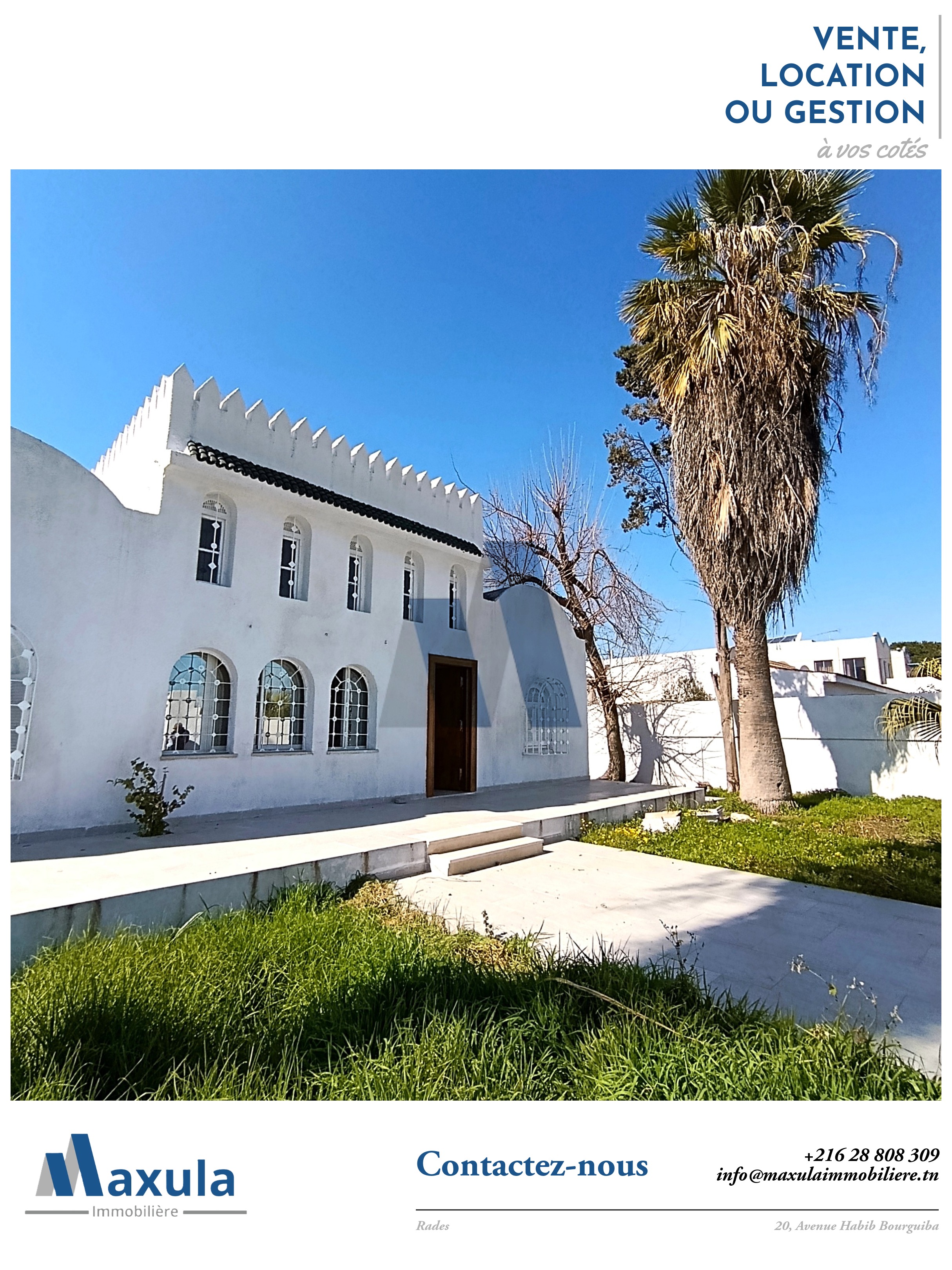 Rades&nbsp;Rades Plage&nbsp;Bureaux & Commerces&nbsp;Bureau&nbsp;Villa s4 bureautique face a la mer de rades