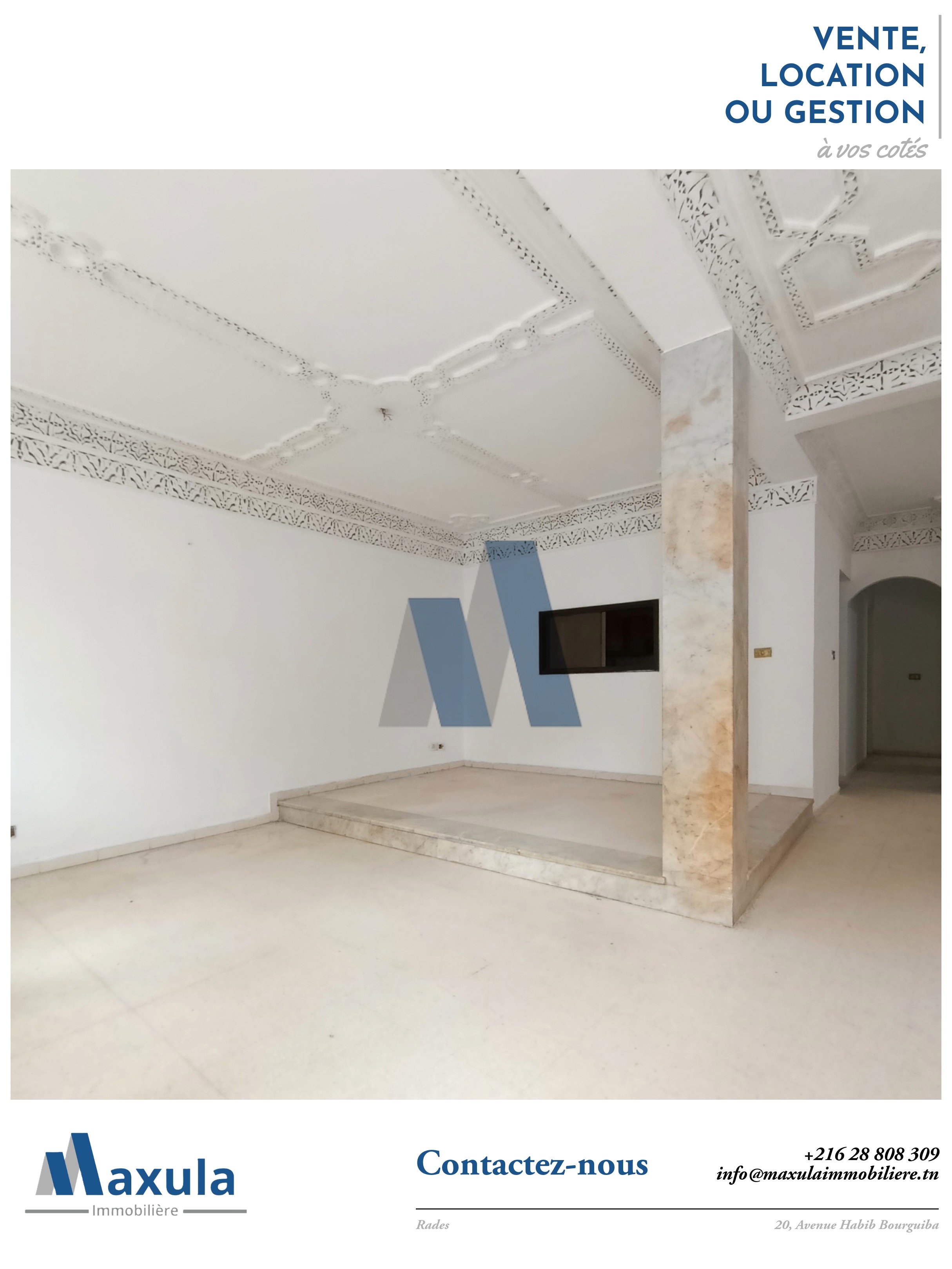 Rades&nbsp;Cite Rades 2&nbsp;Location&nbsp;Appart. 4 pi�ces&nbsp;Etage villa s3 au rez de chaussee a rades 2