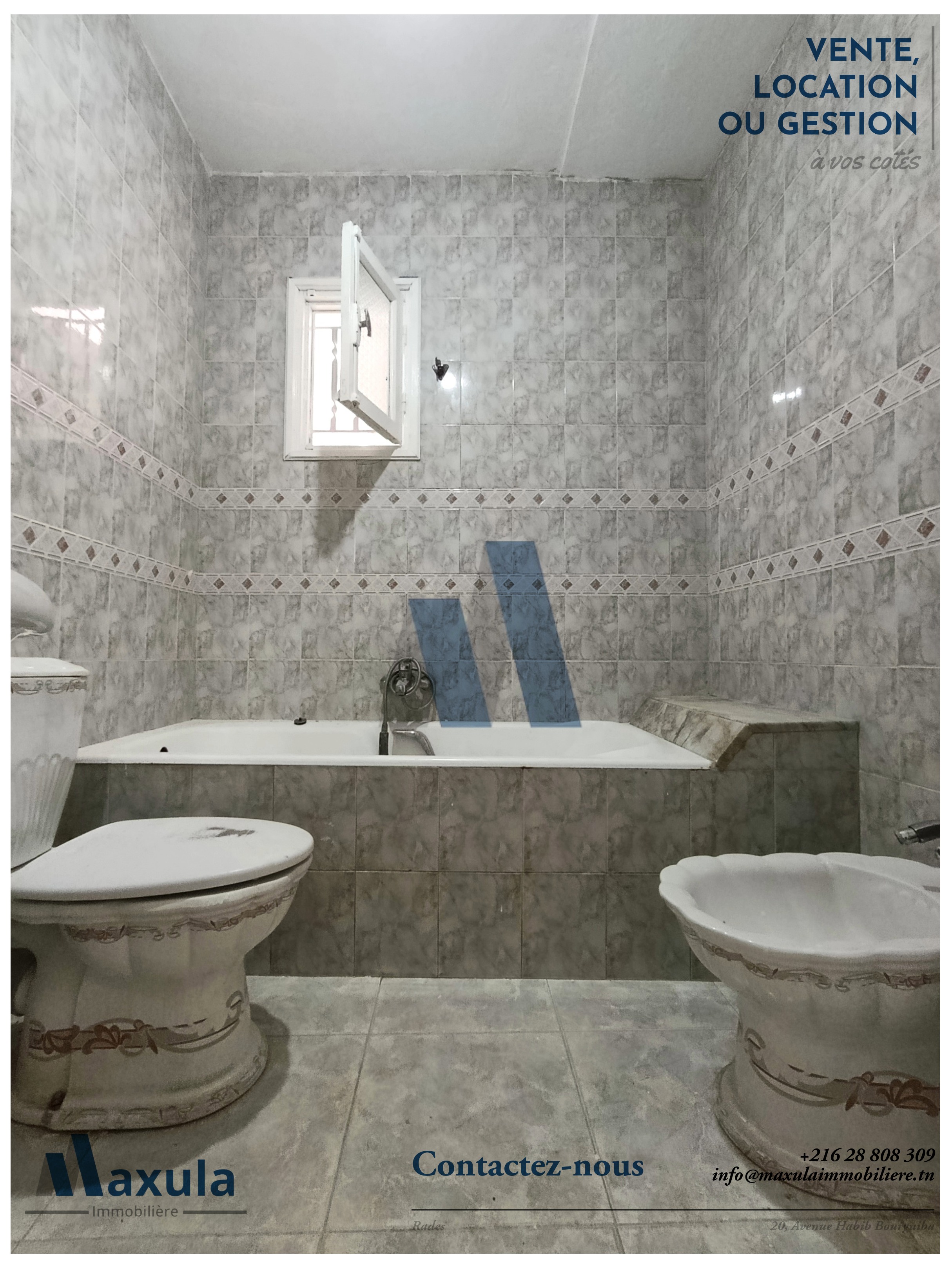 Rades&nbsp;Cite Rades 2&nbsp;Location&nbsp;Appart. 4 pi�ces&nbsp;Etage villa s3 au rez de chaussee a rades 2