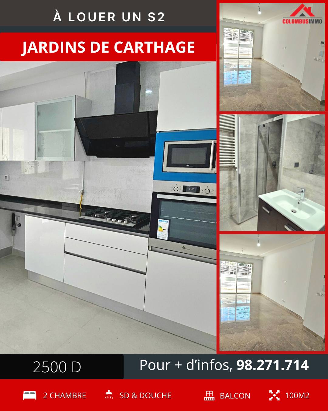 Ain Zaghouan&nbsp;Jardins de Carthage&nbsp;Location&nbsp;Appart. 3 pi�ces&nbsp;Appartement s2 neuf � jardin de carthage
