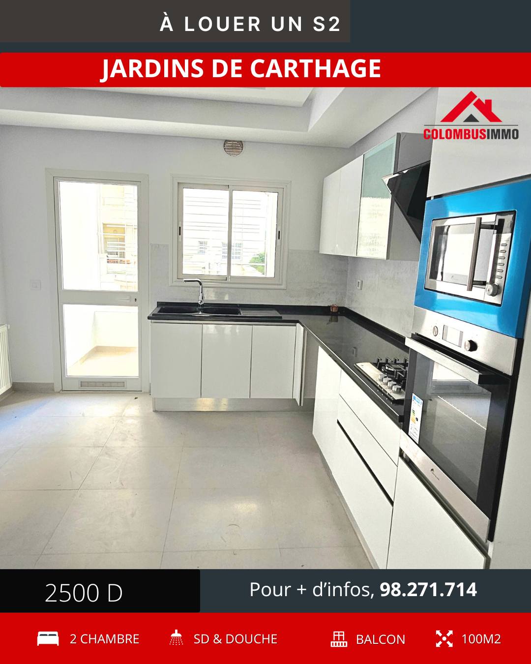 Ain Zaghouan&nbsp;Jardins de Carthage&nbsp;Location&nbsp;Appart. 3 pi�ces&nbsp;Appartement s2 neuf � jardin de carthage