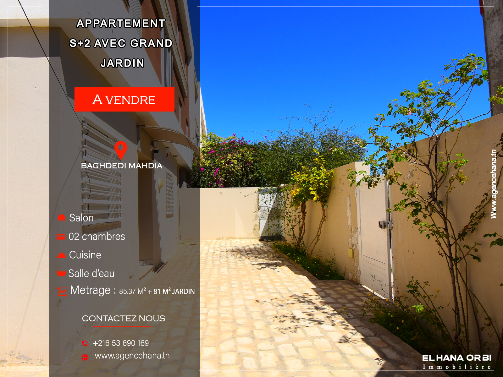 Mahdia&nbsp;Mahdia&nbsp;Vente&nbsp;Appart. 2 pi�ces&nbsp;Rdc s2 avec jardin baghdedi mahdia