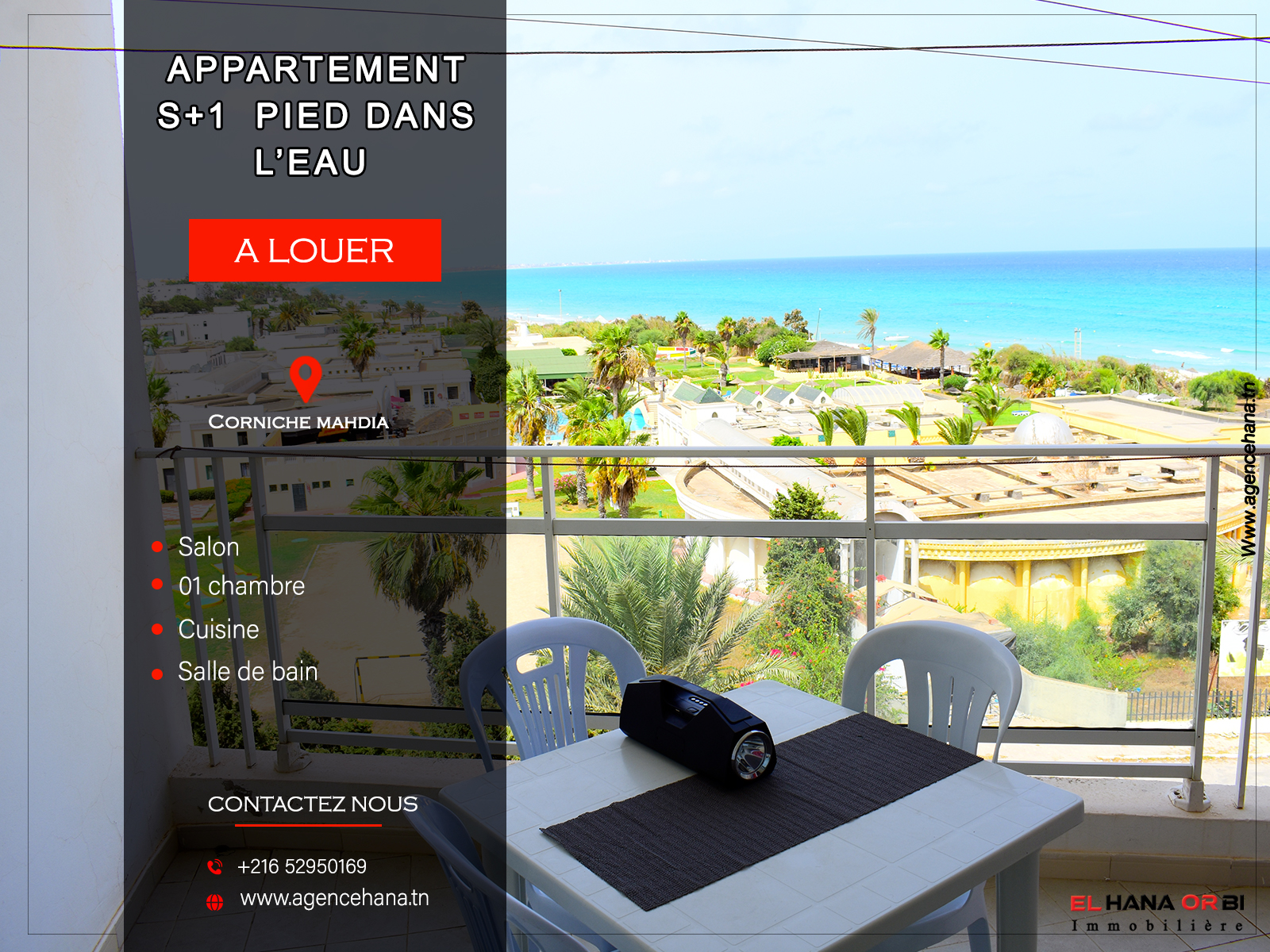 Mahdia&nbsp;Mahdia&nbsp;Location vacances&nbsp;Appart. 1 pi�ce&nbsp;S1  rz azur proche de la plage vue mer mahdia