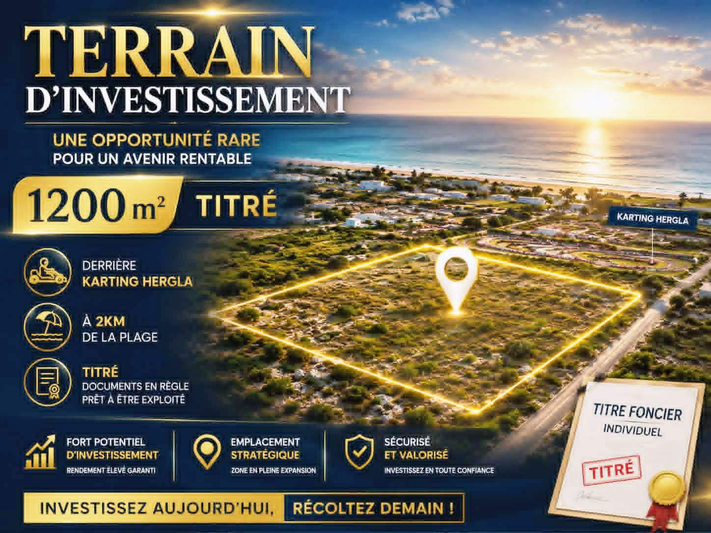 Hergla&nbsp;Hergla&nbsp;Terrain&nbsp;Terrain agricole&nbsp;Lot d'investissement 1200m derri�re karting hergla