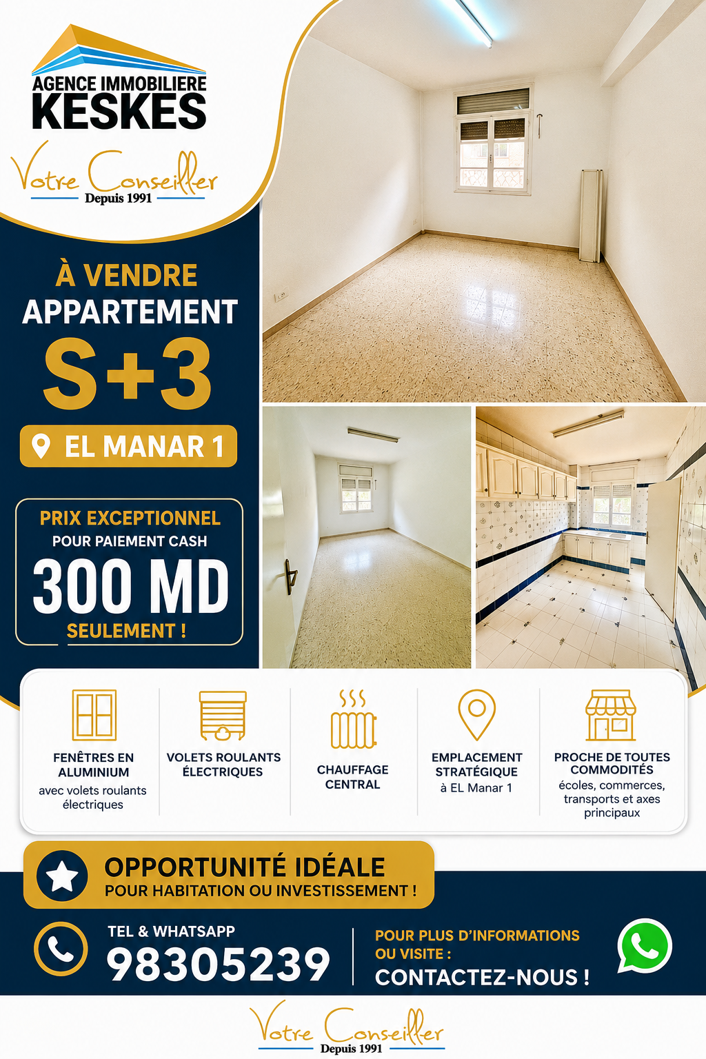 El Menzah&nbsp;El Manar 1&nbsp;Vente&nbsp;Appart. 5 pi�ces+&nbsp;Appartement manar 1