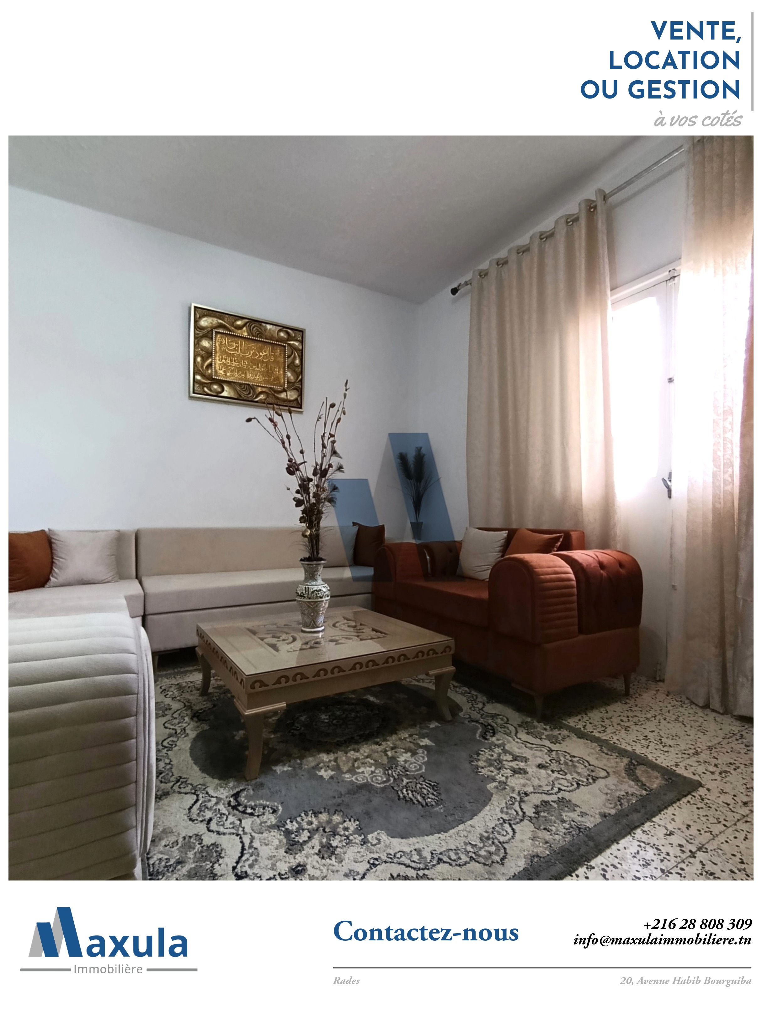 Rades&nbsp;Cite Snit&nbsp;Vente&nbsp;Appart. 3 pi�ces&nbsp;Appartement s2 sans vis a vis a rades snit
