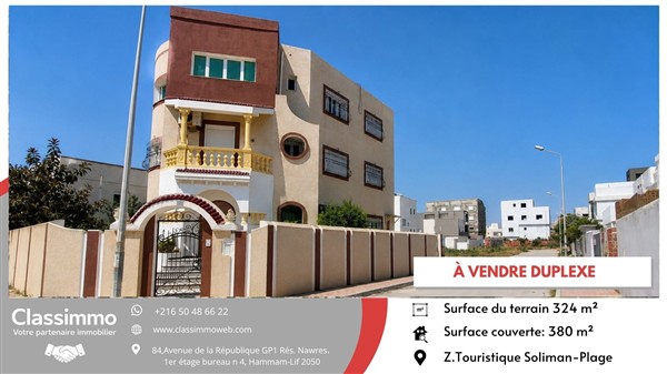 Soliman&nbsp;Cite Hotel Des Andalous&nbsp;Vente&nbsp;Duplex&nbsp;Immeuble standing de 380 m2 couvert