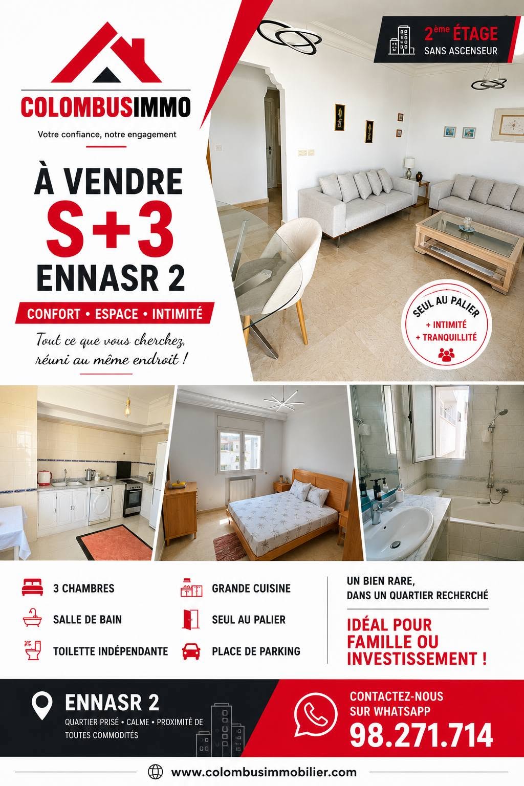 Ariana Ville&nbsp;Cite Ennasr 2&nbsp;Vente&nbsp;Appart. 4 pi�ces&nbsp;Appartement s3 � ennaser2
