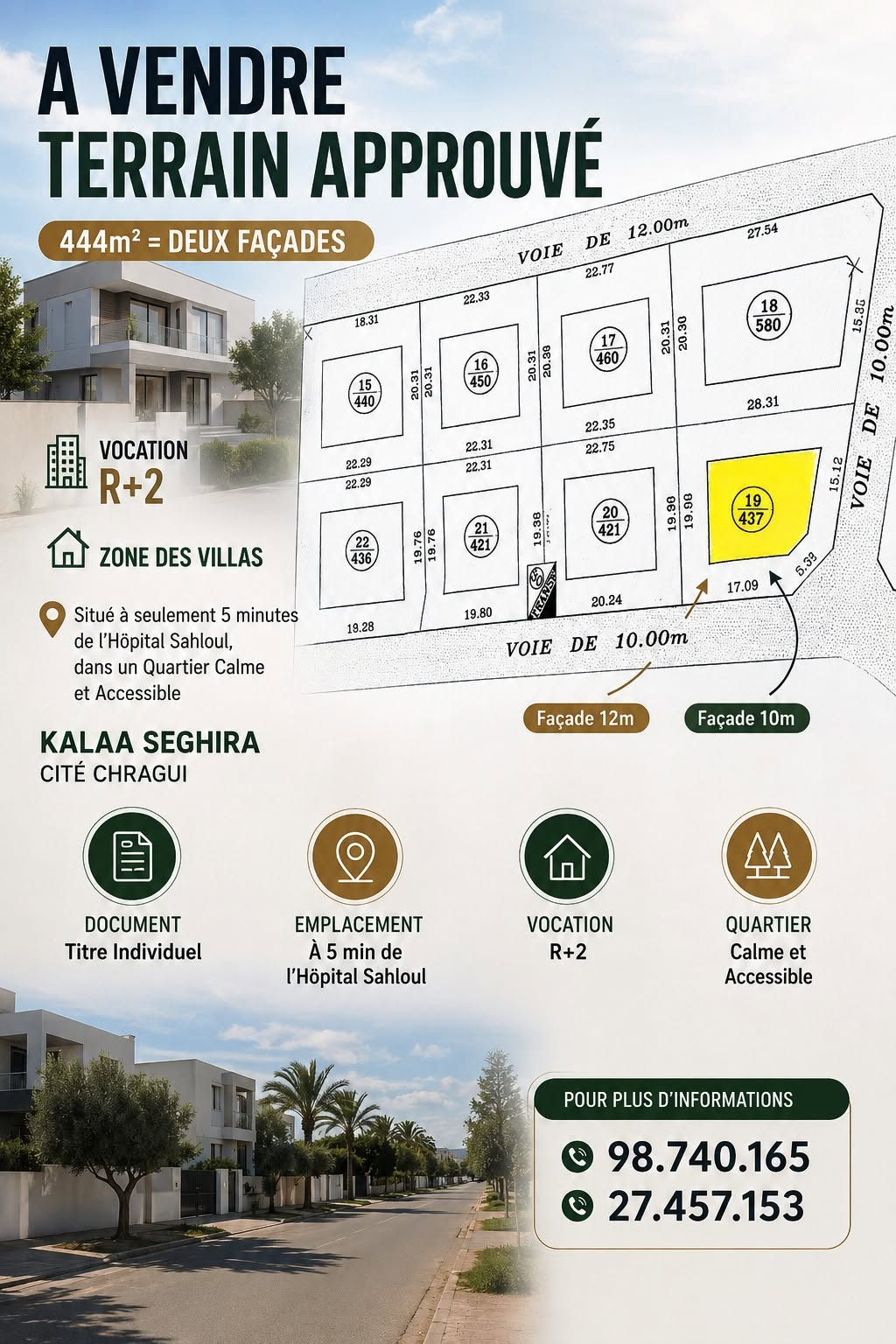 Kalaa Essghira&nbsp;Cite Chragui&nbsp;Terrain&nbsp;Terrain nu&nbsp;Terrain approuv� 444m kalaa seghira cit� chragui