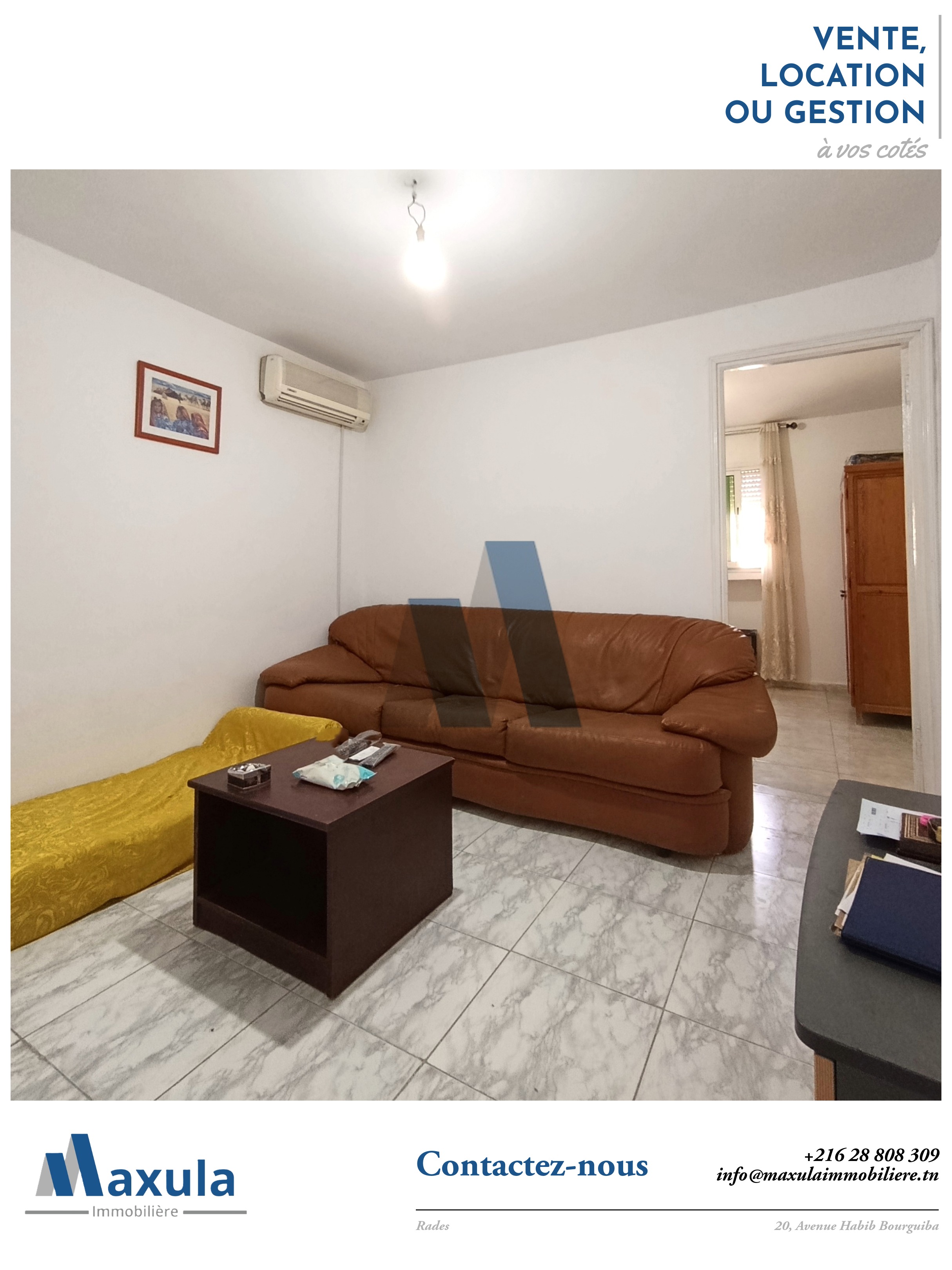 Rades&nbsp;Cite Rades 2&nbsp;Location&nbsp;Appart. 2 pi�ces&nbsp;Appartement s1 meuble a rades 2