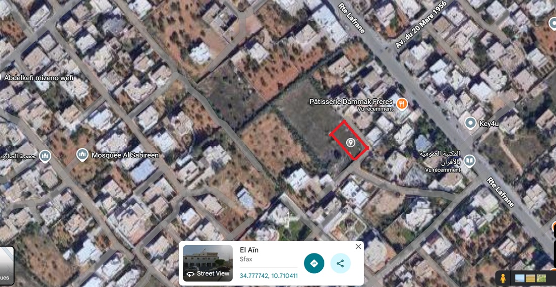 Sfax Sud&nbsp;El Ain&nbsp;Terrain&nbsp;Terrain nu&nbsp;Terrain 556 m�tre carr�  route lafrane sfax