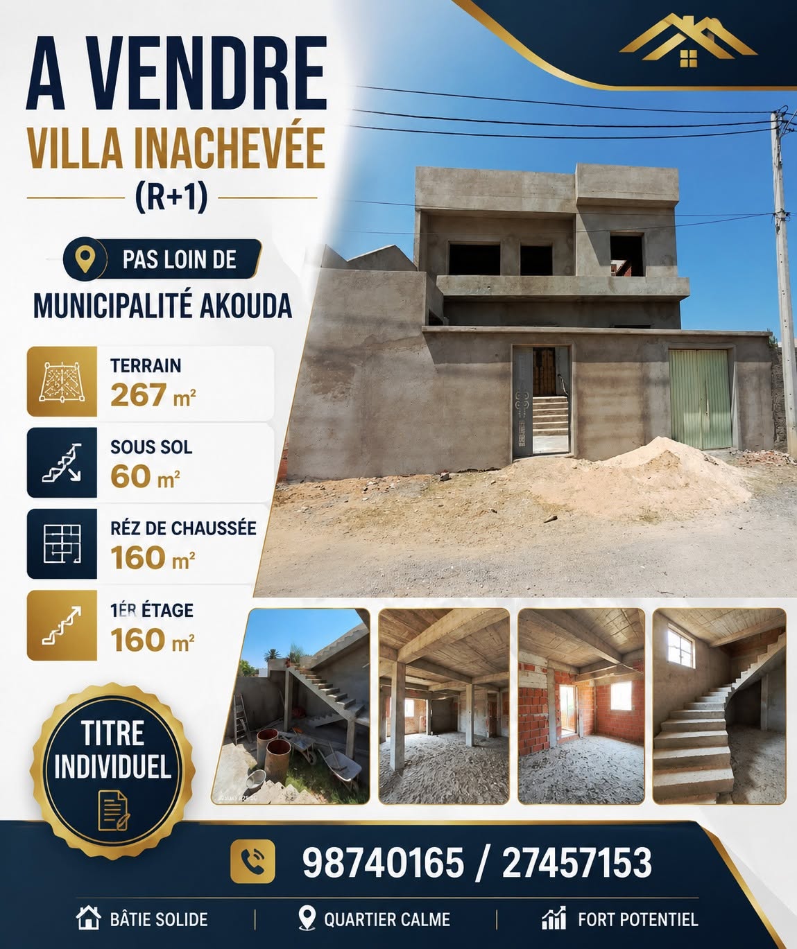 Akouda&nbsp;Akouda&nbsp;Vente&nbsp;Maisons&nbsp;Villa inachev� r1 pas loin de municipalit� akouda
