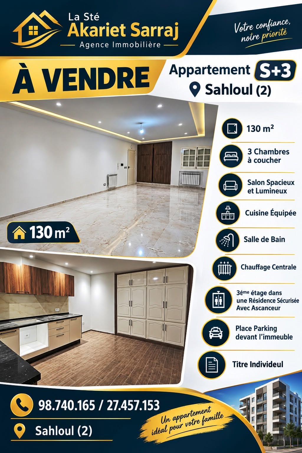 Sousse Jaouhara&nbsp;Sahloul&nbsp;Vente&nbsp;Appart. 4 pi�ces&nbsp;Ne rater pas l'occasion appartement s3 � sahloul 2