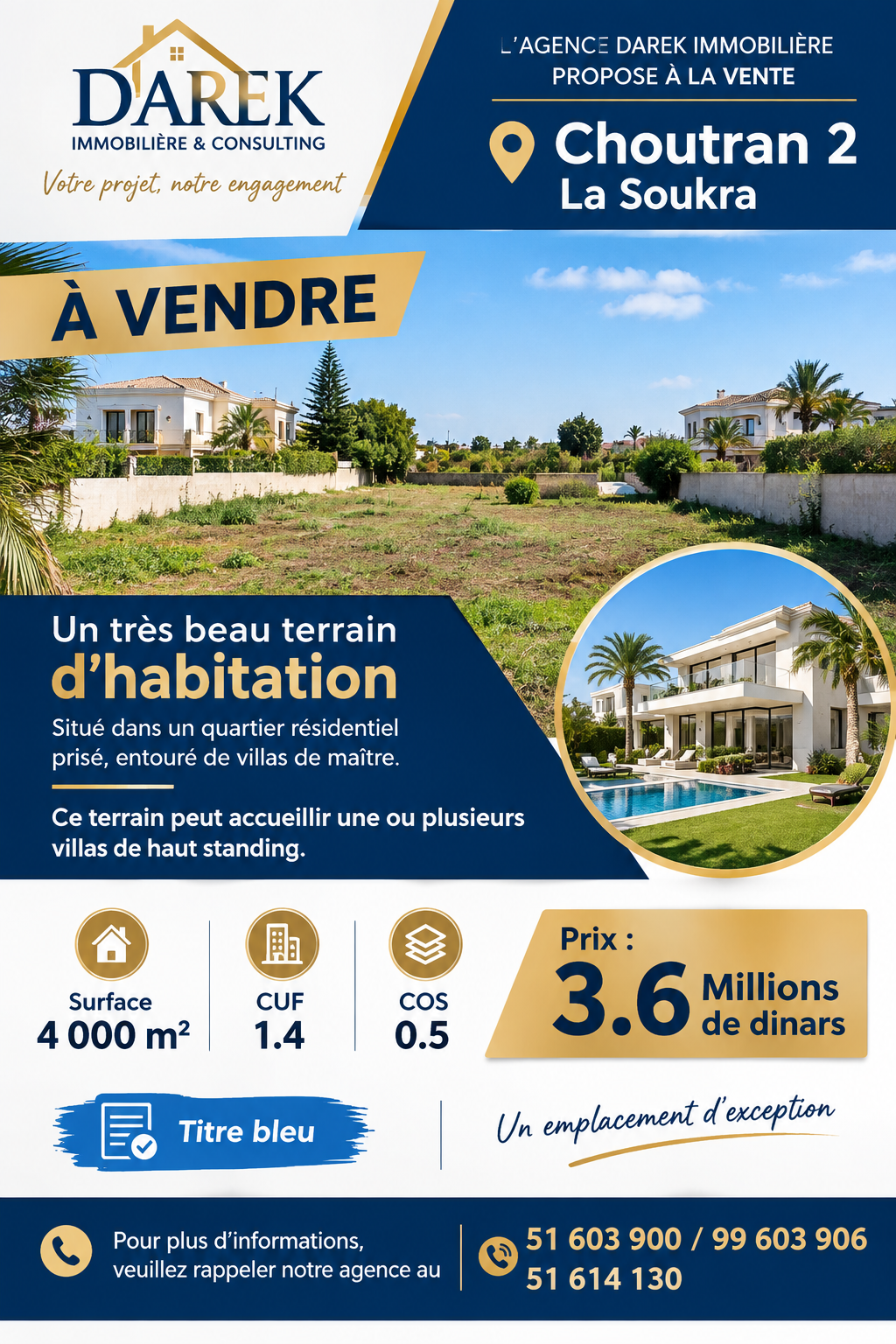 La Soukra&nbsp;Chotrana 2&nbsp;Terrain&nbsp;Terrain nu&nbsp;Super terrain 4000 m2 � choutrana la soukra