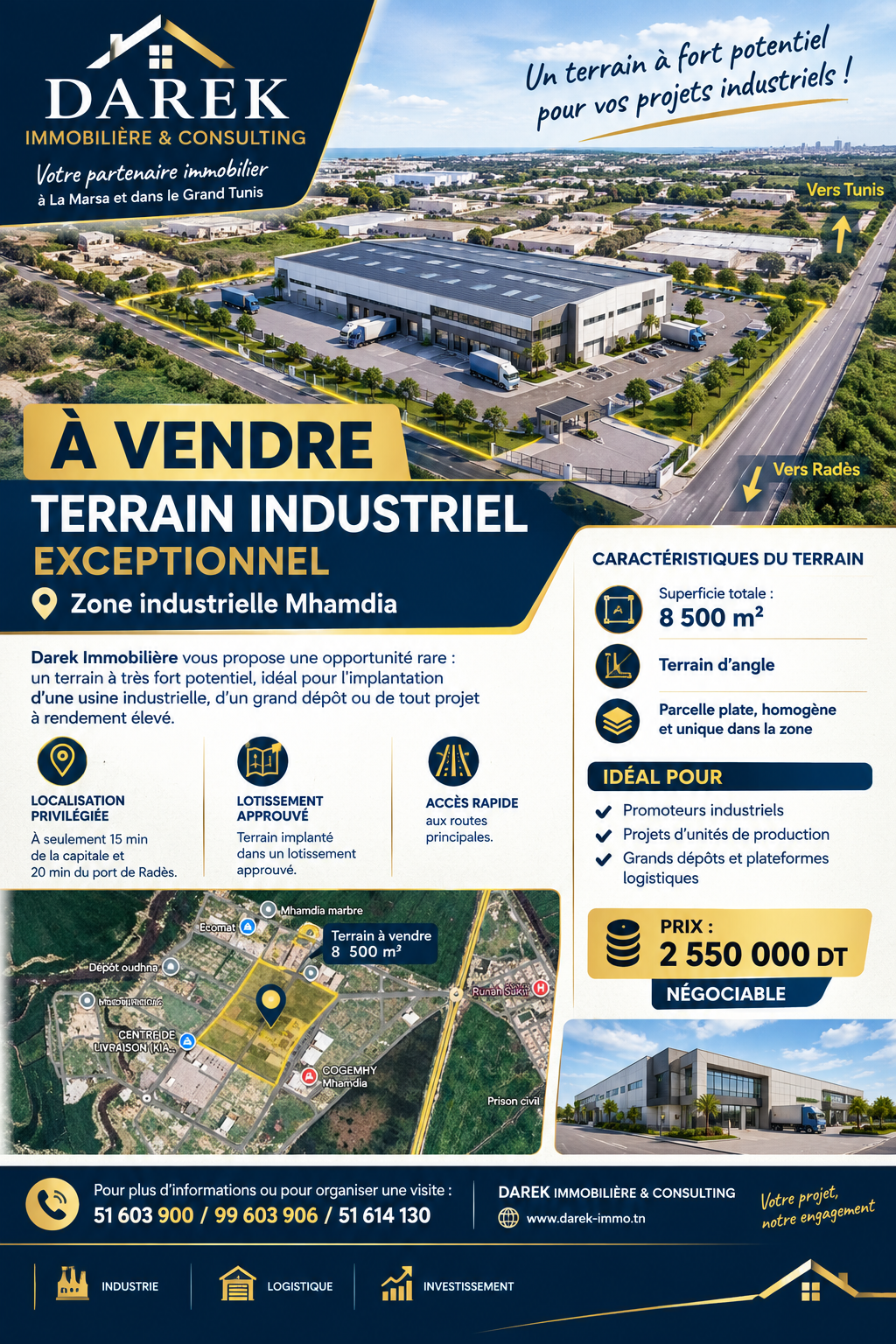 Mohamadia&nbsp;Cite Oudhna&nbsp;Terrain&nbsp;Terrain nu&nbsp;Super terrain industriel dans la zi mhamdia