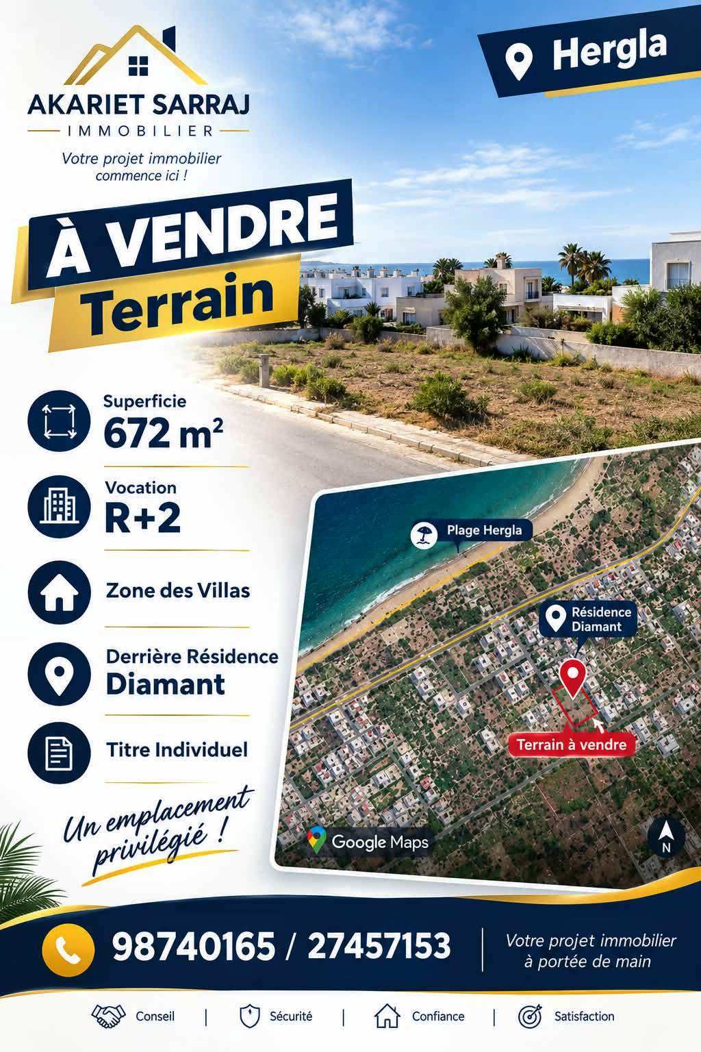 Hergla&nbsp;Hergla&nbsp;Terrain&nbsp;Terrain nu&nbsp;Terrain 672m derri�re r�sidence diamant hergla