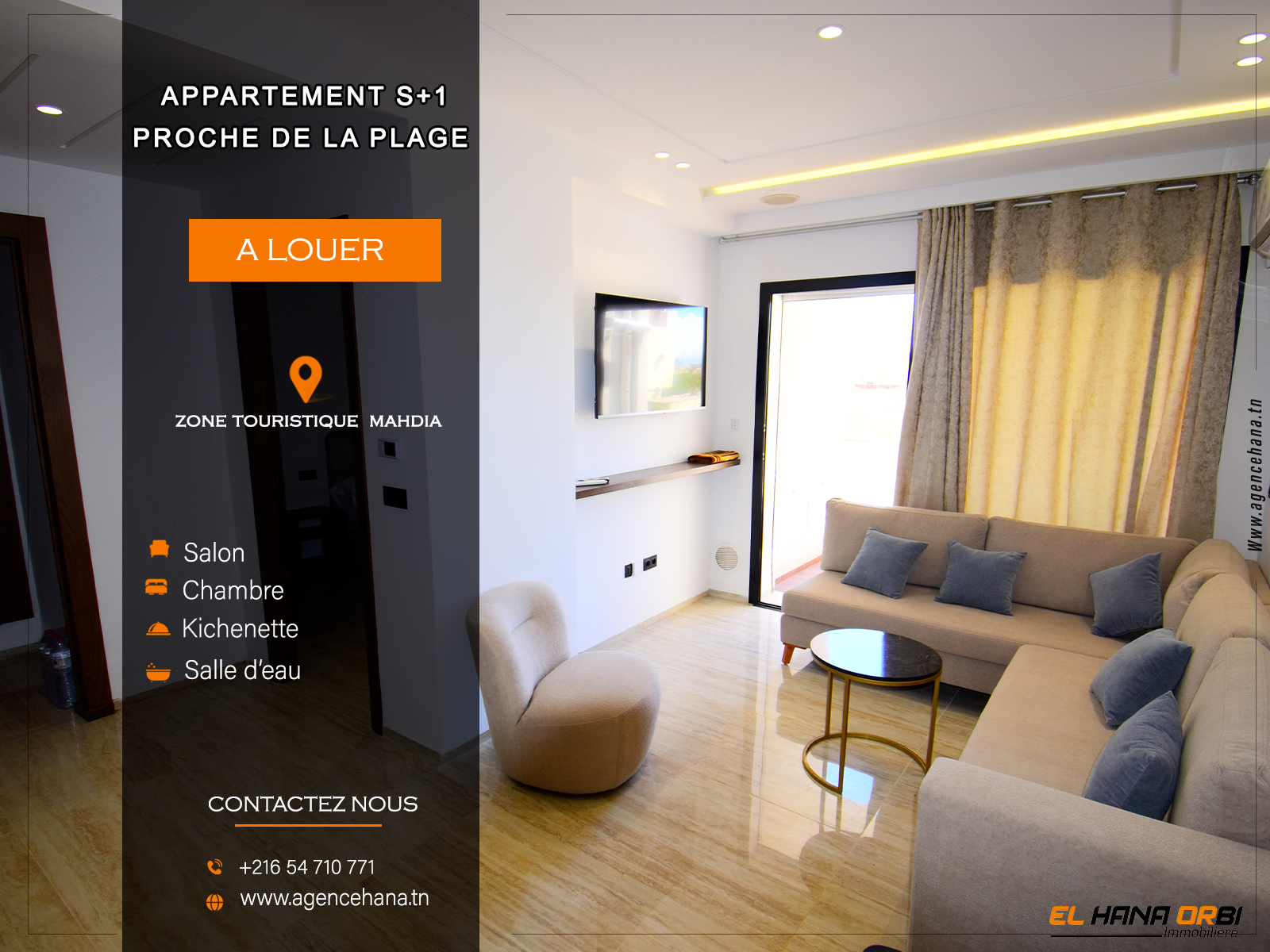 Mahdia&nbsp;Mahdia&nbsp;Location&nbsp;Appart. 1 pi�ce&nbsp;Appartement s1 proche de la plage