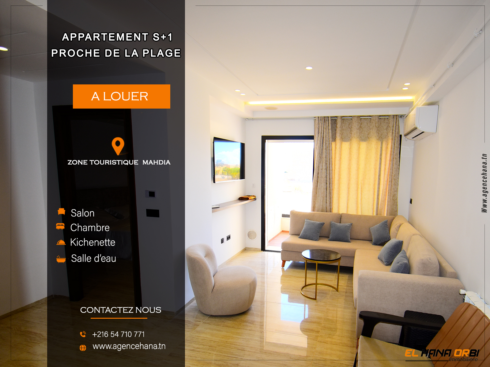 Mahdia&nbsp;Mahdia&nbsp;Location&nbsp;Appart. 1 pi�ce&nbsp;S1 scolaire proche de la plage