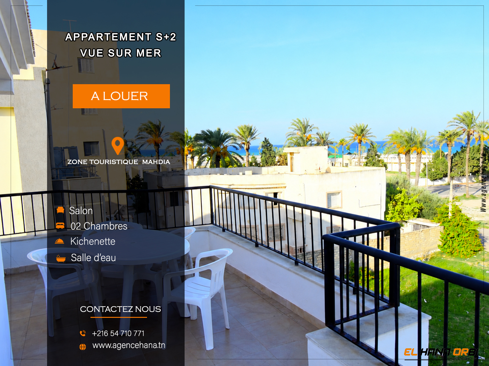 Mahdia&nbsp;Mahdia&nbsp;Location&nbsp;Appart. 2 pi�ces&nbsp;S2 vue sur mer �  mahdia